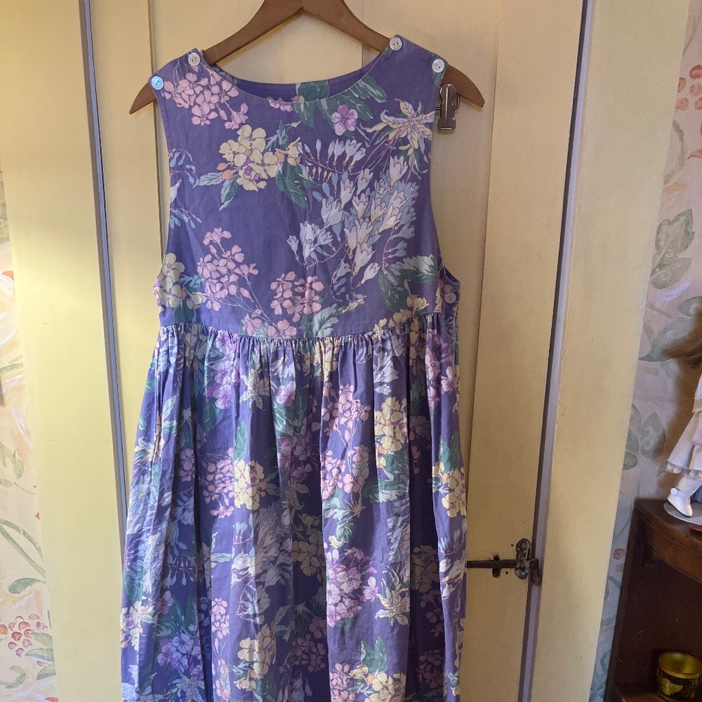 Vintage Laura Ashley dress size uk 10 us 8 purple floral buttons cotton